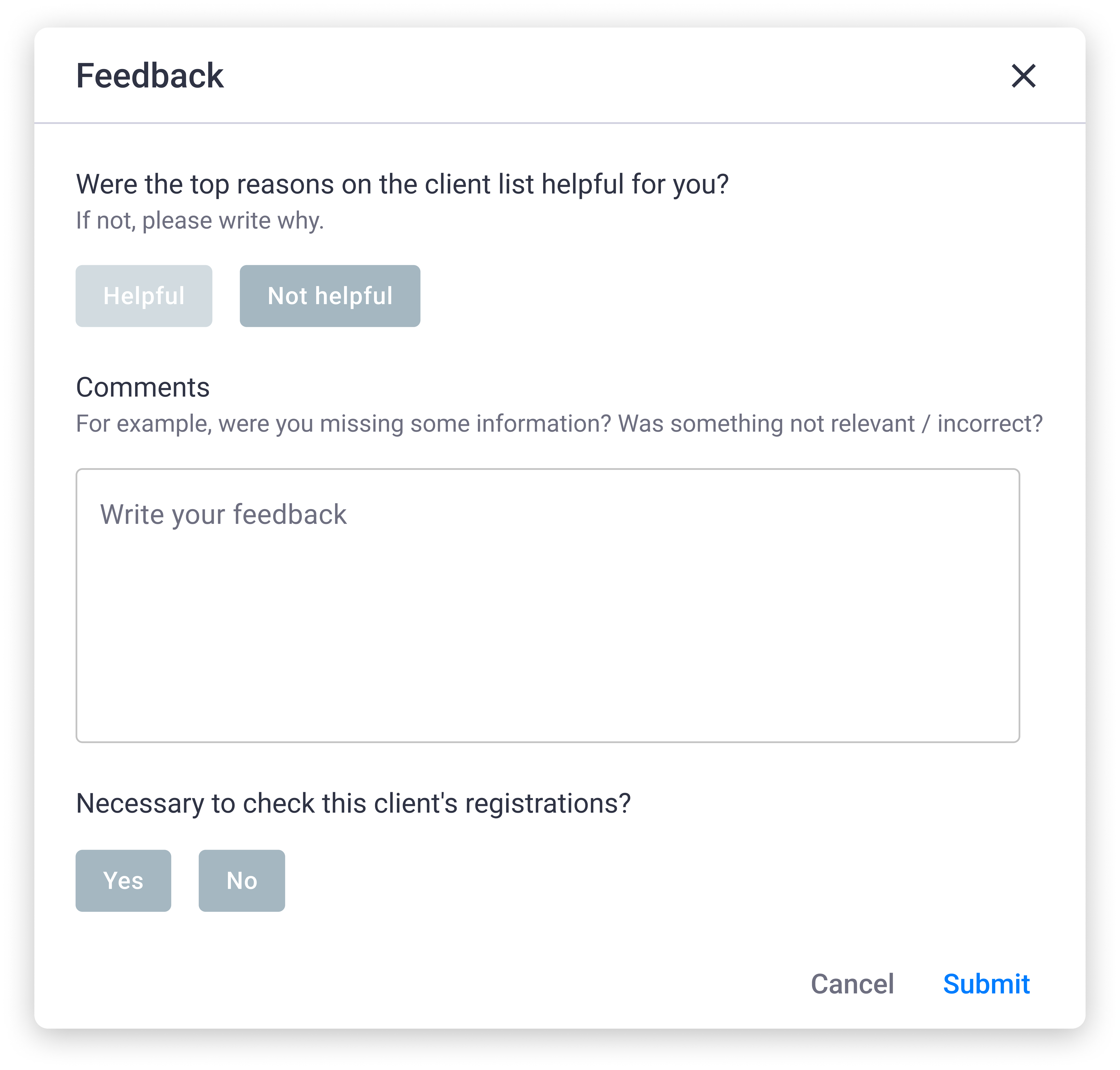 Field for giving feedback on model decisions
